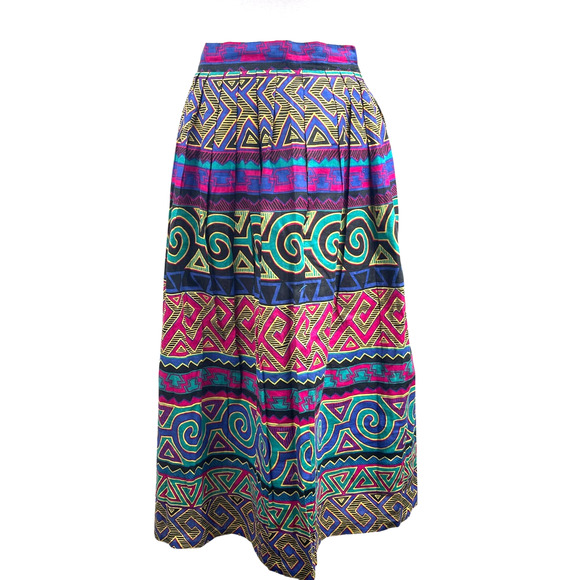 Peddlers Dresses & Skirts - VTG 90s Tribal Midi Skirt Sz M Pleated Tribal Colorful Boho Cottagecore Peasant
